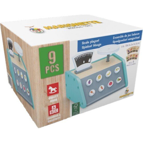 Marionette Wooden Toys Speelgoed Weegschaal - Met 9 Kaartjes - Leerspeelgoed - FSC Keurmerk - Hout