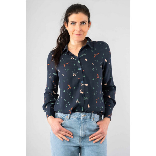 Marjolein Elisabeth dames vegan Blouse Mees Graphics Marineblauw Tweedehands