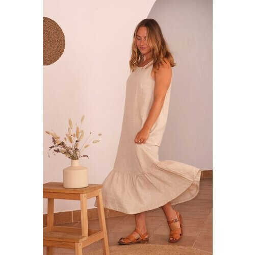 MATONA dames vegan Jurk Frill Almond Beige Tweedehands