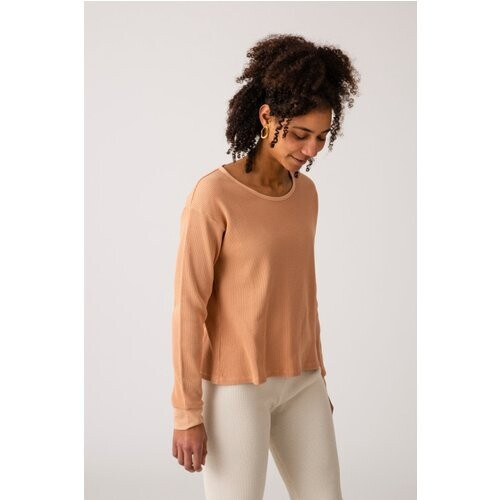 MATONA dames vegan T-Shirt Lange Mouw Basic Terracotta Oranje Tweedehands