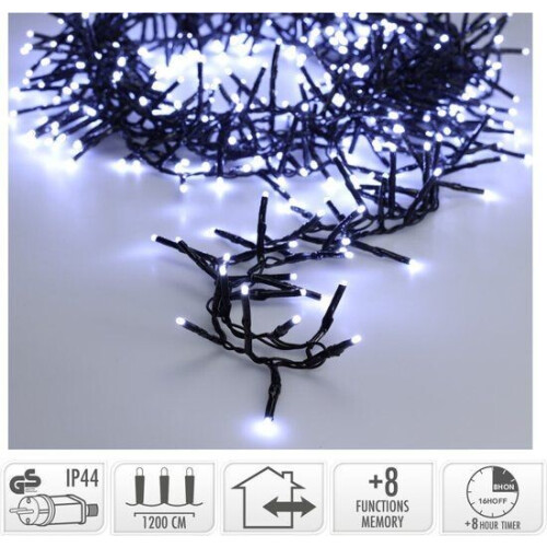Maxi Cluster Kerstverlichting - 800 LED - 12m - 8 lichtfuncties - (ijs) wit