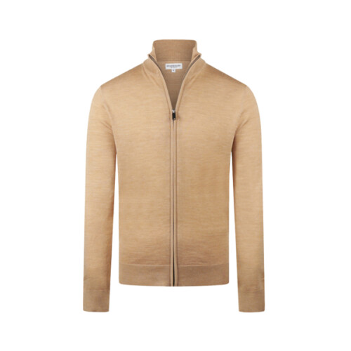 McGregor Fine Merino Zip Thru Cardigan - 100% Extra Fine Merinowol - Heren - Camel - Maat S