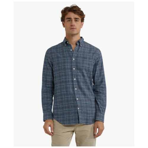 McGregor Flannel Twill Check Shirt - Heren - 100% Katoen Flanel - Navy - Maat L