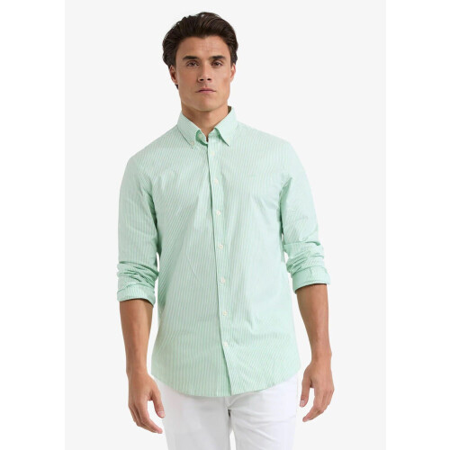 McGregor Heren Overhemd - Stretch Oxford - Kleine Streep - Lichtgroen - Regular Fit - Lange Mouw