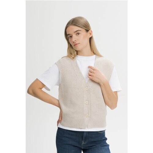MELA dames vegan Gebreid Gilet Bhoja CrÃ¨me Gespikkeld Tweedehands