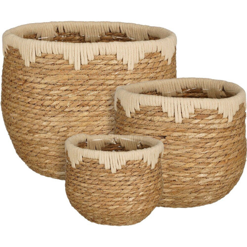 Mica Decorations Jorck Plantenmand - Set van 3 - H24 xØ26 cm - Zeegras - Beige, Bruin