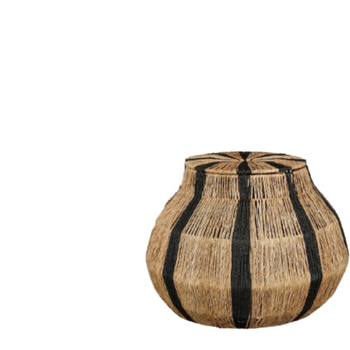 Mica Decorations Liliano - Opbergmand met Deksel - Jute - H33 xØ36 cm - Lichtbruin/Zwart Tweedehands