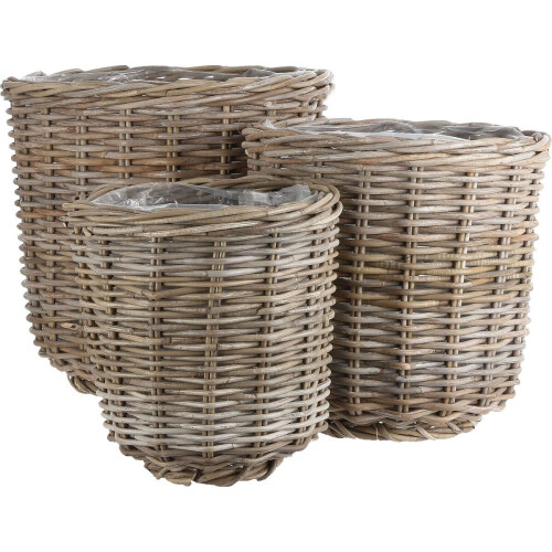 Mica Decorations Marcia - Plantenmand - Set van 3 - H30 xØ29 cm H35 x Ø36 cm H40 x Ø43 cm - Grijs (set van 3)