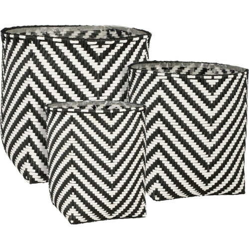 Mica Decorations Merlijn Plantenmand - Set van 3 - Zwart-Wit - H30-35 cm (set van 3) Tweedehands