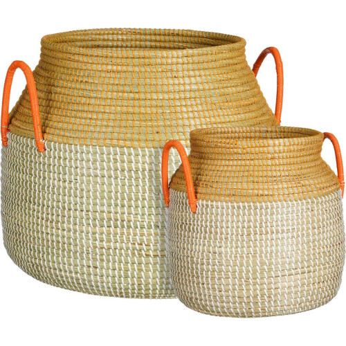 Mica Decorations Milou Opbergmand - Set van 2 - H43 xØ50 cm - Zeegras - Geel Tweedehands