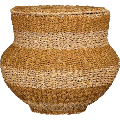Mica Decorations Tacoma - Opbergmand met Deksel - H48 xØ55 cm - Jute - Geel Tweedehands
