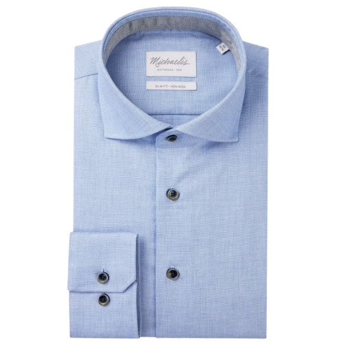 Michaelis Cutaway Shirt - Slim Fit - Non-Iron - Blauw - Maat 38