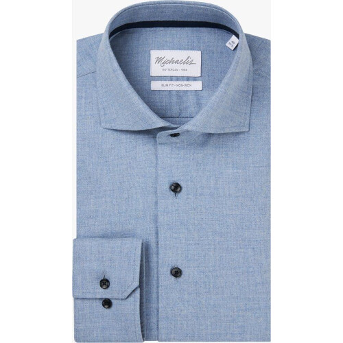 Michaelis slim fit heren overhemd - Dobby - Strijkvriendelijk - Blauw - Boordmaat: 39 Tweedehands
