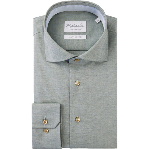 Michaelis slim fit heren overhemd - strijkvrij - Haifisch kraag - groen - Boordmaat: 43