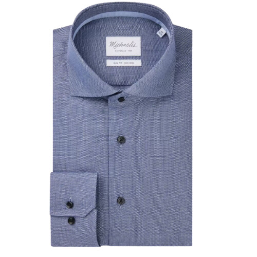 Michaelis Slim Fit Overhemd - Cutaway Kraag - 100% Katoen - Navy - Maat 40 Tweedehands