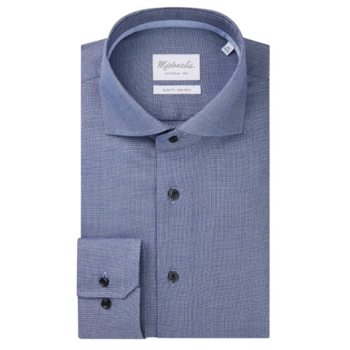 Michaelis - Slim Fit Overhemd - Strijkvrij - Navy - Maat 43