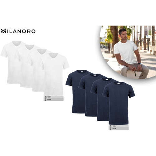 Milanoro - 4-pack extra lange katoenen T-shirts - Navy - Ronde hals - XXL Tweedehands