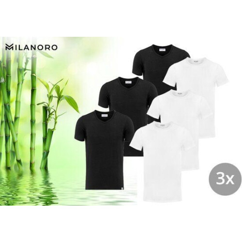 Milanoro Bamboe T-shirts - Slim fit - Zwart - XL Tweedehands