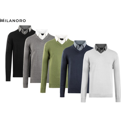 Milanoro Herenpullover - Nette trui met overhemdkraag - Donkergrijs - L Tweedehands