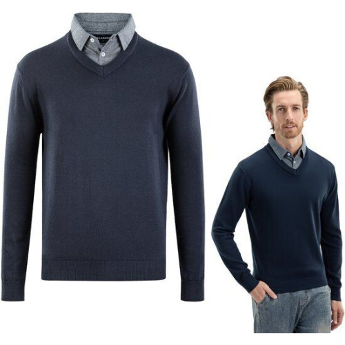 Milanoro Herenpullover - Overhemdkraag - Navy - L Tweedehands