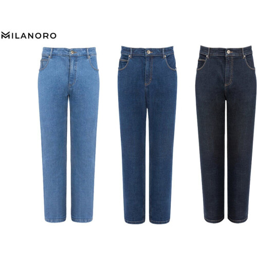 Milanoro - Jeansbroek voor heren - Comfortabel straight fit - Donkerblauw W33 L30