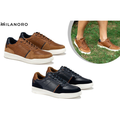 Milanoro - Lederen herensneakers - Comfortabel en stijlvol - Navy - Maat 44