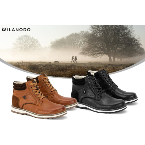Milanoro - Lederen herensneakers - Warm gevoerd - Cognac - Maat 42