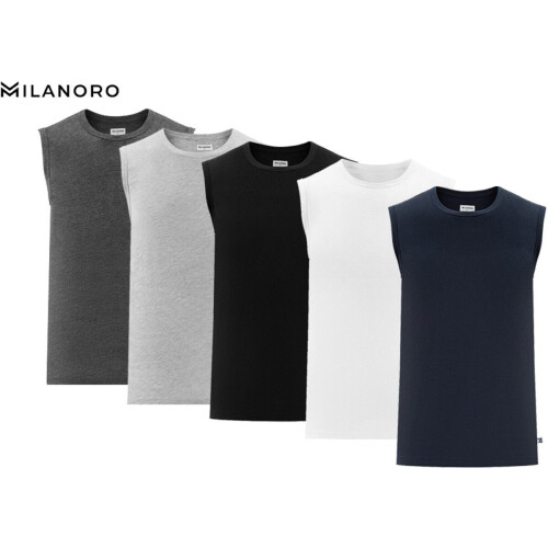 Milanoro - Mouwloze T-shirts - 100% Katoen - Donkerblauw - XL