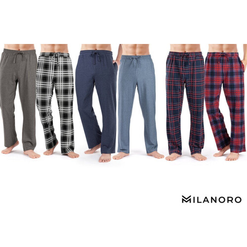 Milanoro - Set van 2 katoenen pyjamabroeken - Zachte katoenmix - Antraciet / Zwart-wit geruit (2 stuks)