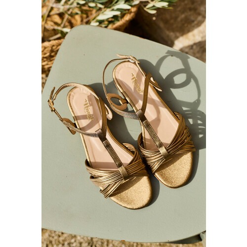 Minuit Sur Terre dames vegan Platte Sandalen Verveine Goud Tweedehands