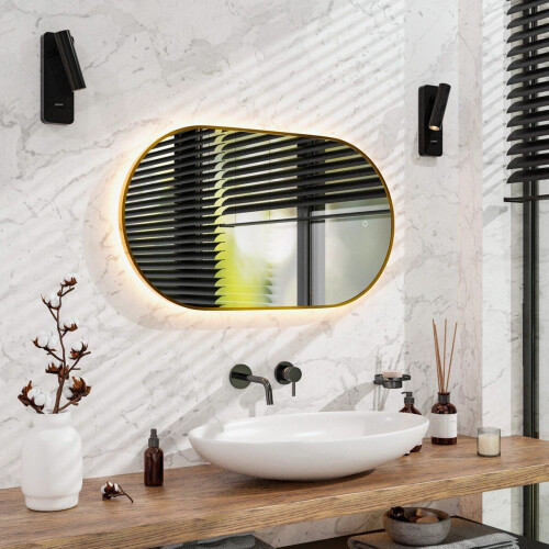 Mirlux Badkamerspiegel - LED Verlichting&Verwarming - Ovaal 90x50CM Goud Frame Tweedehands