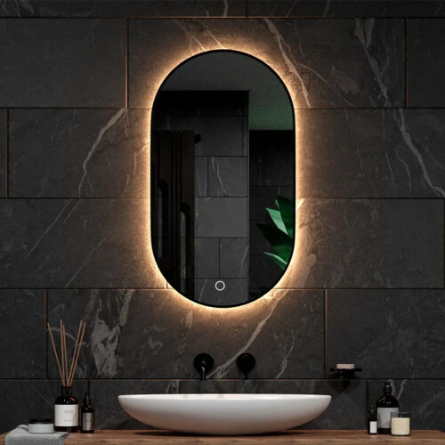 Mirlux Badkamerspiegel - LED Verlichting&Verwarming - Ovaal 90x50CM - Zwart Tweedehands