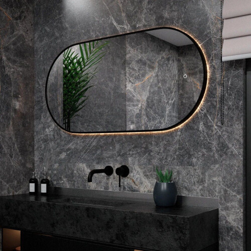 Mirlux Badkamerspiegel - Wandspiegel Ovaal - LED Verlichting Dimbaar - Zwart Frame 120x60CM