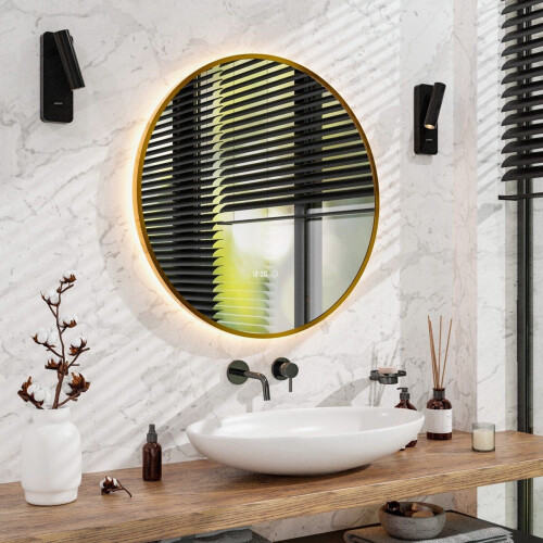 Mirlux Badkamerspiegel - Wandspiegel Rond - LED Verlichting Verwarming Anti Condens Goud Frame 80CM
