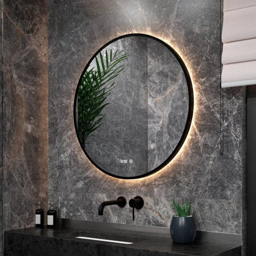 Mirlux Badkamerspiegel - Wandspiegel Rond - LED Verlichting Verwarming Anti Condens Mat Zwart 80CM