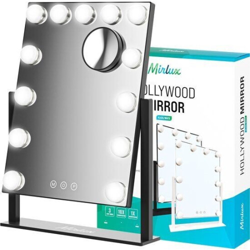 Mirlux Hollywood Spiegel 44x30CM - Make Up Spiegel - Dimbaar LED Lampen - Zwart Tweedehands