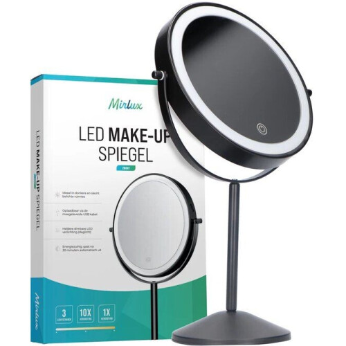 Mirlux Make-Up Spiegel met LED-Verlichting– 10x Vergroting – 3 Lichtstanden – Dimbare Spiegel met