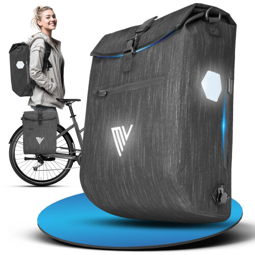 MIVELO 3 in 1 fiets tas - bagagedrager tas en rugzak - 20 liter grafiet - waterdicht - gevoerd