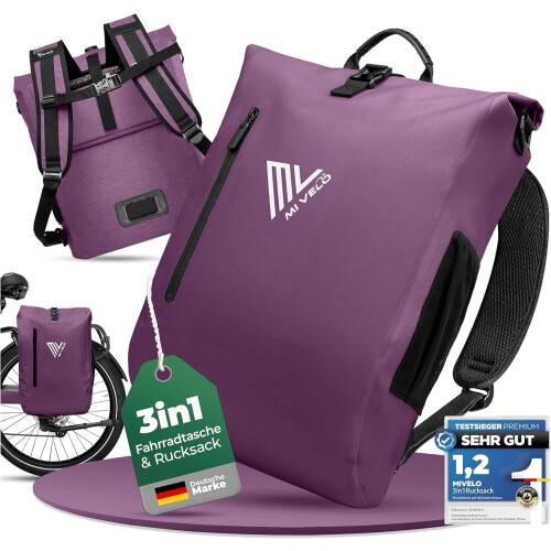 MIVELO 3-in-1 Fietstas, Rugzak&Schoudertas– Waterdicht, 20L, 42x32x15 cm – TPU, Seringpaars – Met
