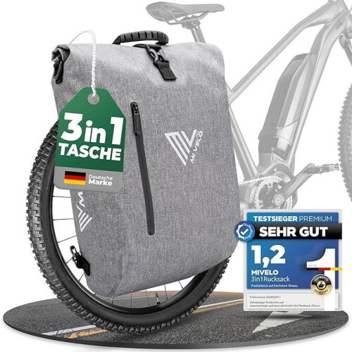 MiVelo 3-in-1 Fietstas - Waterdicht - Incl. Laptopvak&Slot - 20 liter - Grijs