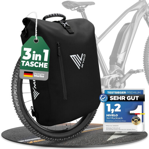 MIVELO 3-in-1 Fietstas - Waterdicht - Laptopvak 20L - Zwart Tweedehands