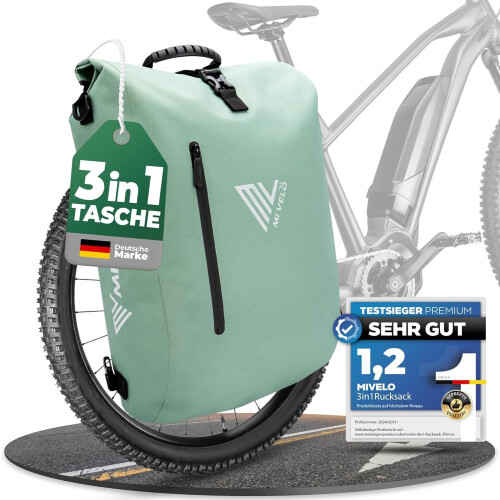 MIVELO 3-in-1 Waterdichte Fietstas met Laptopvak - PVC-vrij - Mint - 20 L Tweedehands