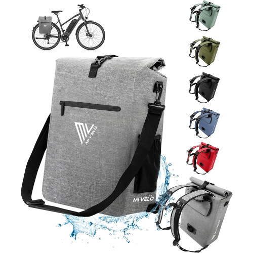 MIVELO 3-in-1 Fietstas - Bagagedragertas Rugzak Schoudertas - 25 L 100% Waterdicht - Grijs