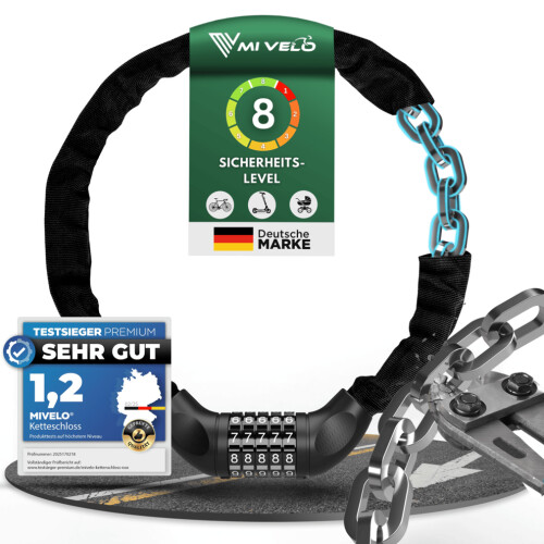 MIVELO Fietsketting - Cijferslot - 90 CM - Hoge Veiligheid - Zwart
