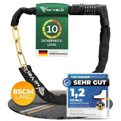 MIVELO Fietsketting - Cijferslot - 85 cm - Robuust Gehard Staal - Zwart