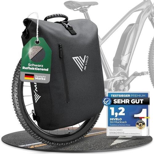 MIVELO Fietstas - 3-in-1 Rugzak&Schoudertas - Waterdicht&20 liter - Zwart Refl