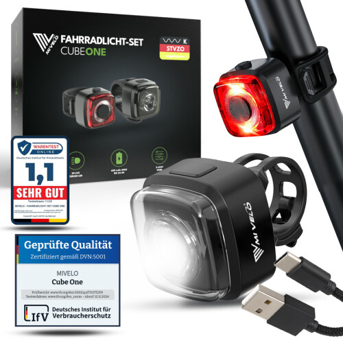 MIVELO Fietsverlichtingsset Cube One LED– USB Oplaadbaar - StVZO-goedgekeurd Tweedehands