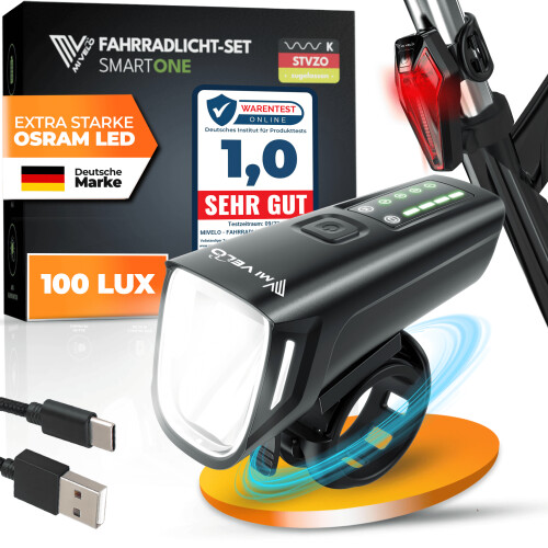 Mivelo fietsverlichtingsset LED"SMART ONE"USB oplaadbaar Tweedehands