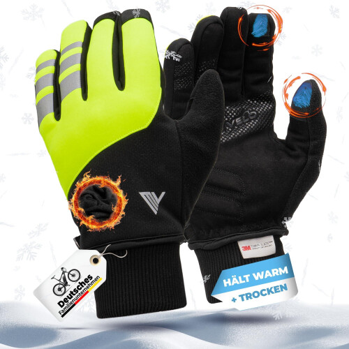 MIVELO heren fiets handschoenen - winter - thermo fleece - waterdicht - winddicht - touchscreen - geel (XXL) Tweedehands