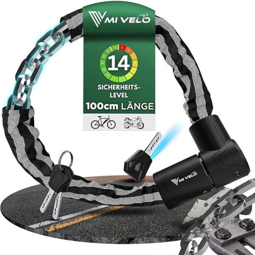 MIVELO Kettingslot - 10 mm Gehard Staal - Beveiligingsniveau 14 - Zwart Tweedehands